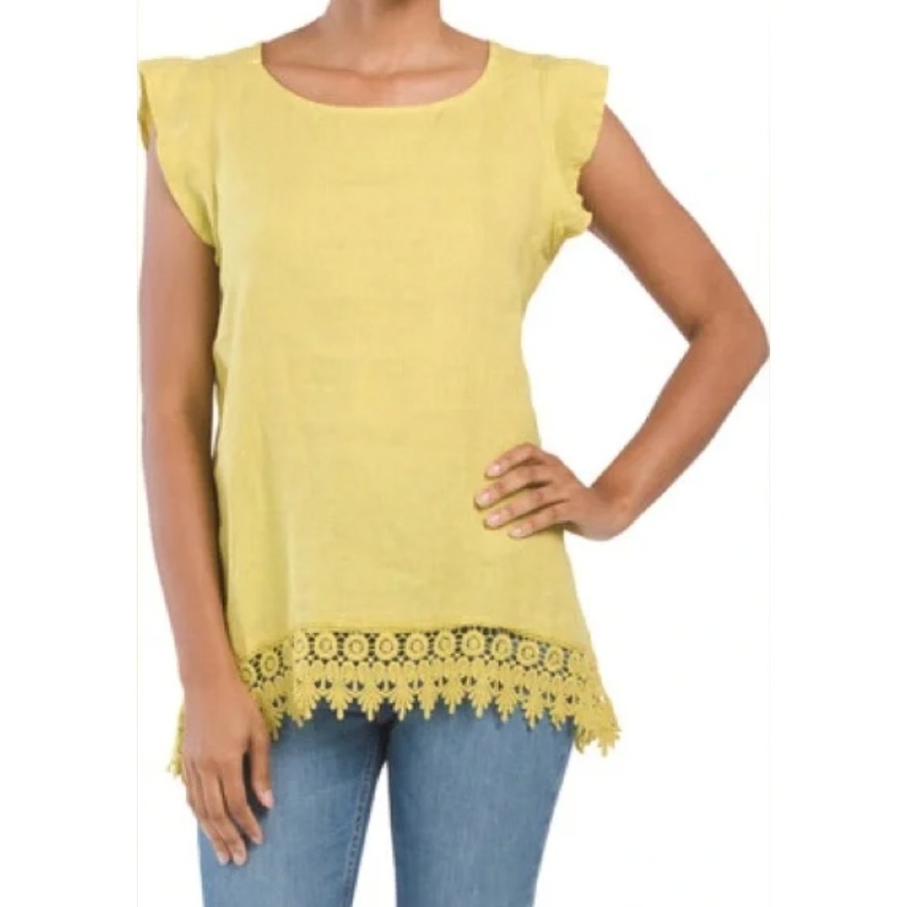 Terzo Millennio Made In Italy Linen Crochet Trim Sleeveless Top - size L